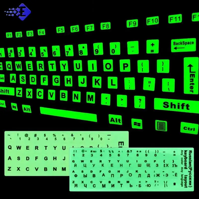 Spanish English Russian Arabic French Luminous Keyboard Stickers For Laptop PC Desktop Key Board Night Light Dustproof Sticker