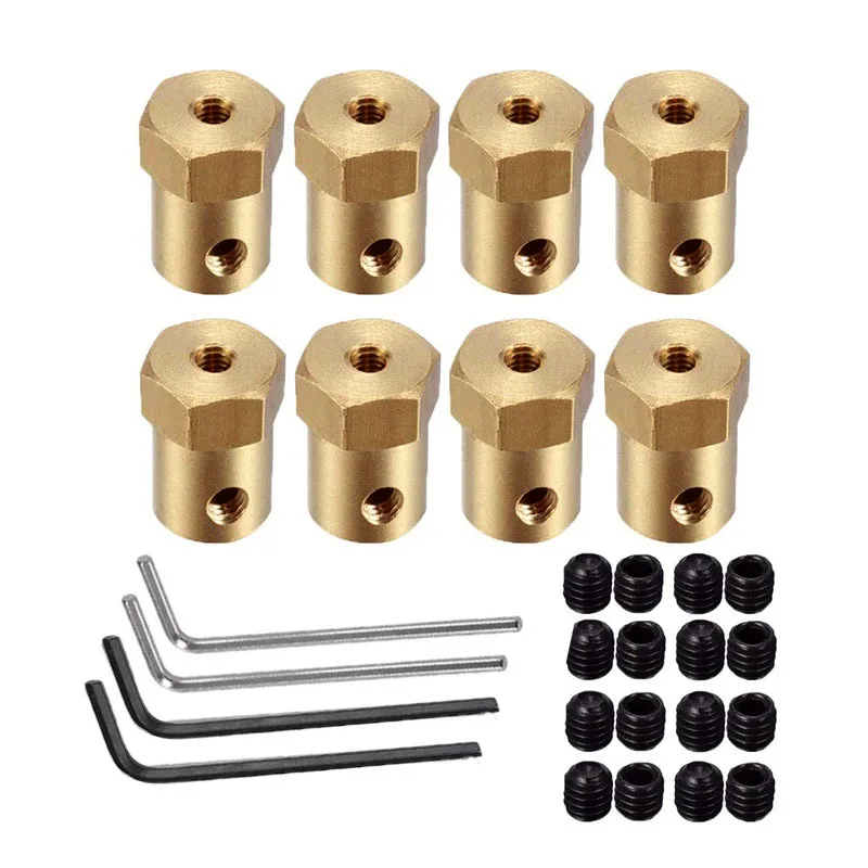 2/3/3.17/4/5/6/7/8mm Hexagonal Brass Shaft Coupling Motor Transmission Connector With Screws Wrench Model Car Wheels Tires Shaft