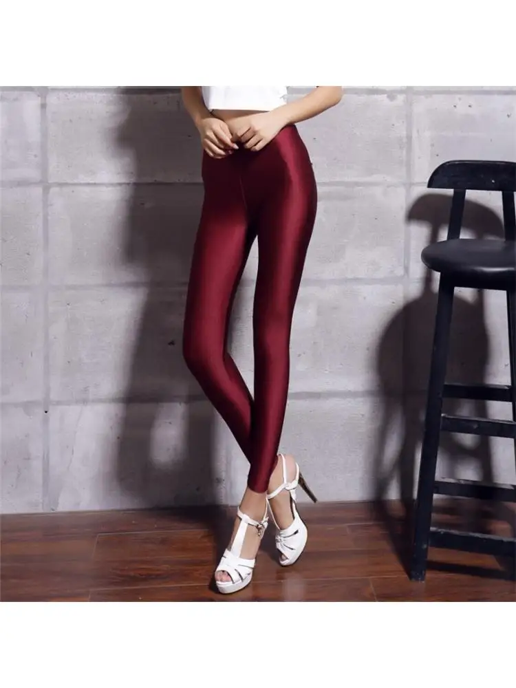 40-90Kg Vrouwen Broek Effen Kleur Leggings Elasticiteit Casual Broek Sexy Fluorescerende Spandex Candy Enkellange Gebreide Onderkant