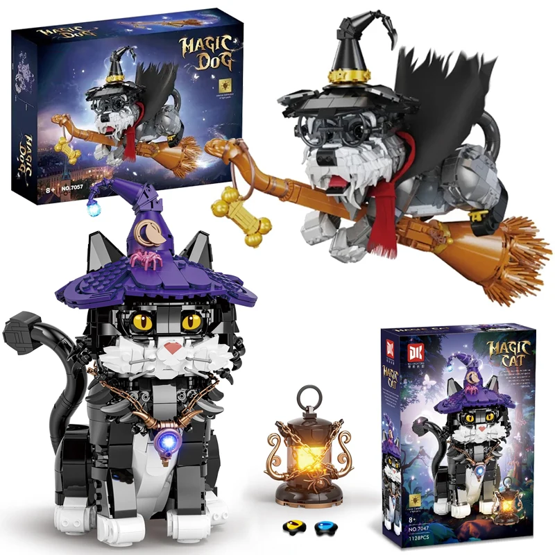 

Magic Cat Dog Model Building Blocks MOC Animals Pets Bricks Toy Ideas Creative Ornament Collection Kit Halloween Gift Kid Aldult