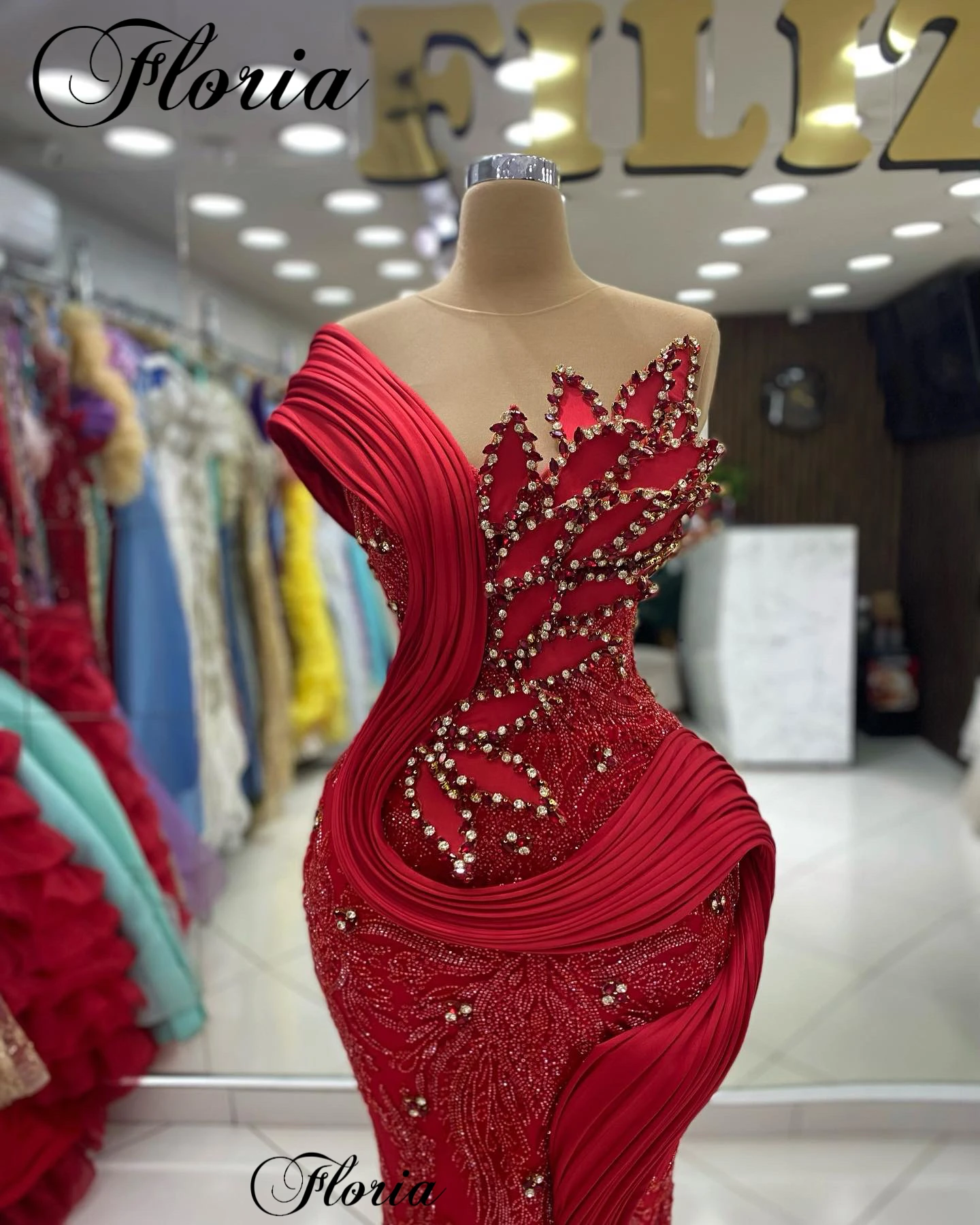 2024 New Red Celebrity Dresses Mermaid Sleeveless Elegant Red Carpet Runway Dresses Vestidos De Noche Prom Party Dresses Custom