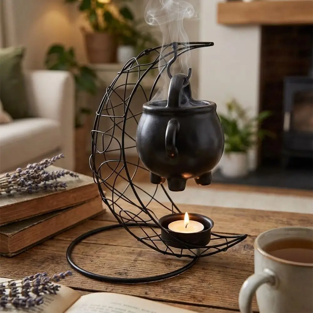 Creative Iron Moon Aromatherapy Stove Decorative with Ceramic Stove Hollow Out Candle Stand Candle Holder Bedroom Use