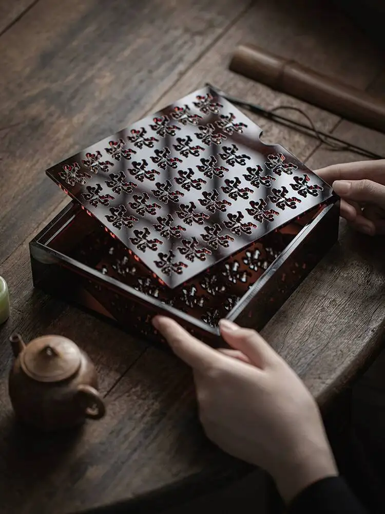 Acrylic Square Tray With Retro Hollow Design, Water Storage, Dry Brewing Platform, Kung Fu Tea Set Accessories For Home Use