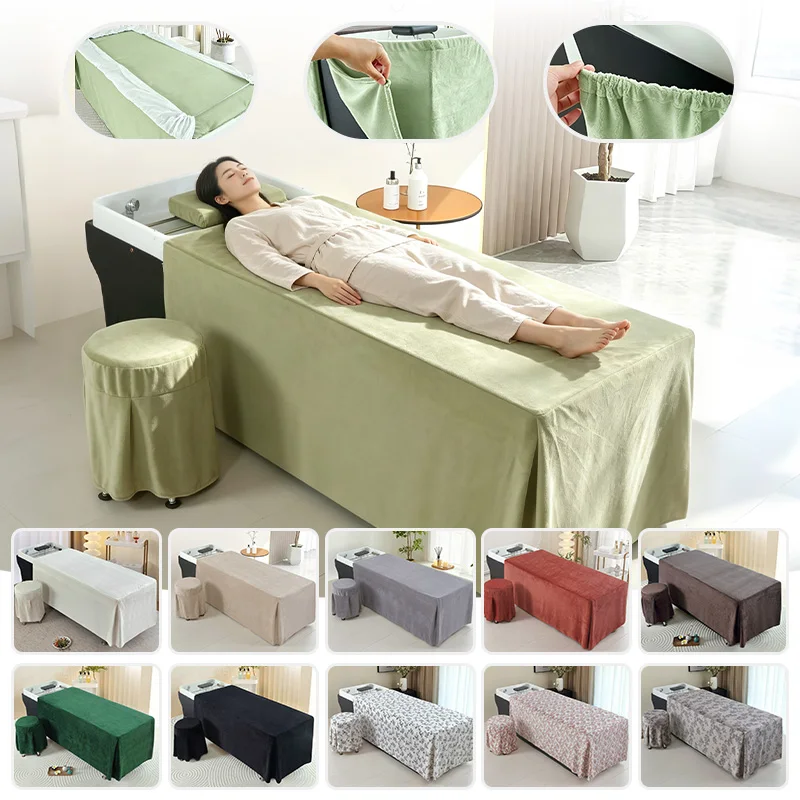 70x150cm Milk Fleece Shampoo Bed Cover For Beauty Salon Spa Thai Massage Hair Washing Table Sheet Bed Skirt Skin-Friendly Warm