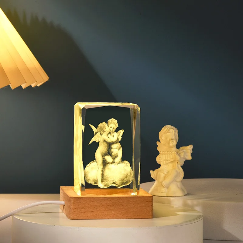 Buddha Statue Cube Crystal Ornament with Wooden Base and Festival Prayer of Our Lady Jesus Crystal Ornament Angel Cross view 4