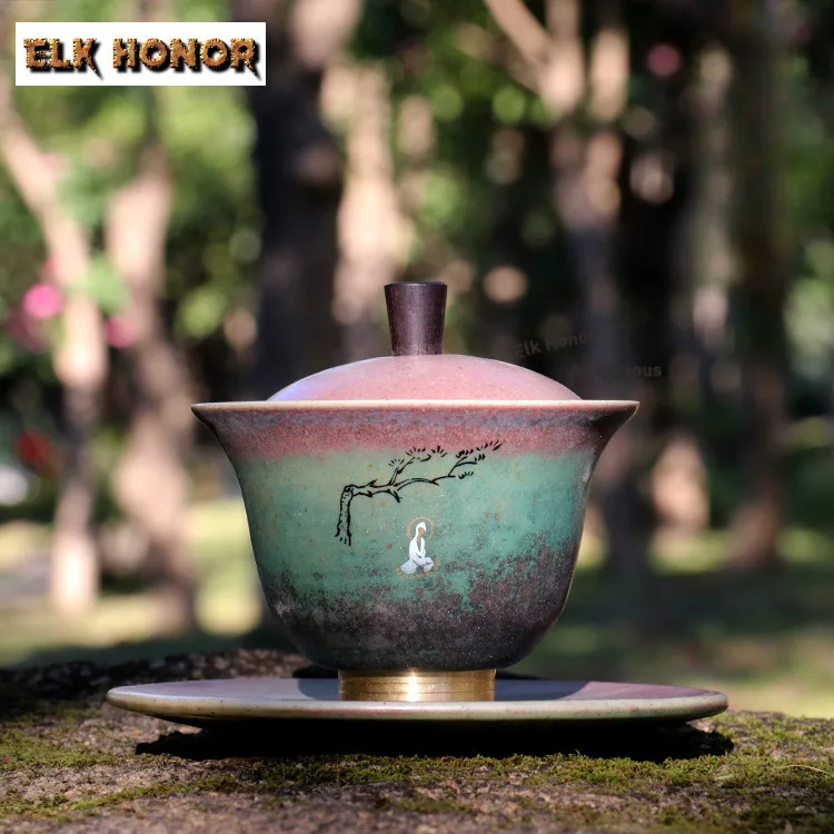 

190 мл Ретро Позолоченная Серебряная Сияющая Будда Гайвань Винтажная Чайная Вареница Чайная Чаша с Крышкой Набор Чайная Чаша Чайная Церемония Ремесло