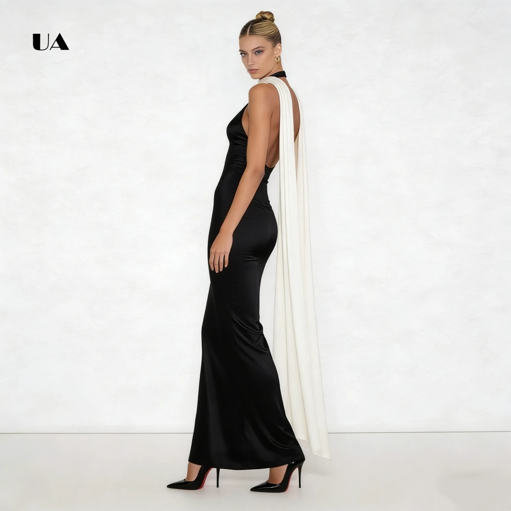 Sukienka balowa ULBYANRY, satynowa, prosta, z dekoltem typu halter, gładka, drapowana, bez rękawów, wieczorowa, dla kobiet, z odkrytymi plecami, szyta na miarę suknia na przyjęcie.