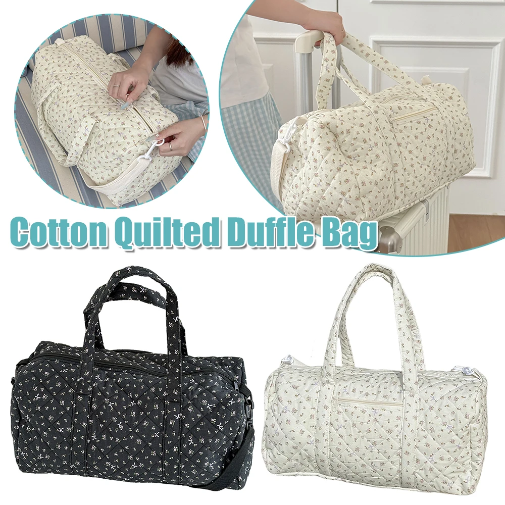 

Хлопковая стеганая дорожная сумка с застежкой-молнией, спортивная сумка с цветочным принтом, ночная сумка для женщин, дорожная сумка выходного дня