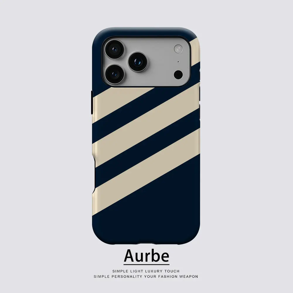 Aurbe Matte 2-in-1 Film Magsafe Hülle für iPhone 17 16 15 14 Plus 17 Pro Max Stoßfeste Hartschale Marineblau Diagonale Streifen-Hülle