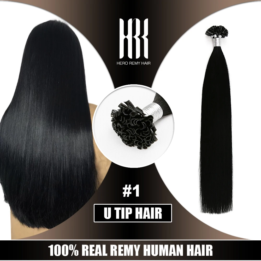 

Hero Remy Hair Keratin Nail Tip Capsules 100% Natural Real Human Hair Extensions Black Pre Bonded Keratin Fusion Hair 14-22 inch