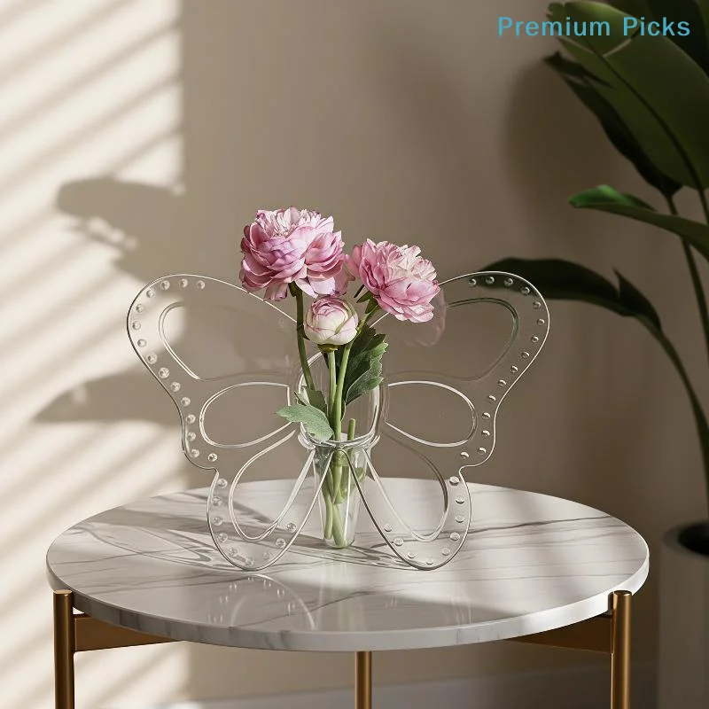portableButterfly Shaped Clear Vase Transparent Plastic Frame Aquatic Plant Flower Holder for Fish Tank Home Ornament Decor