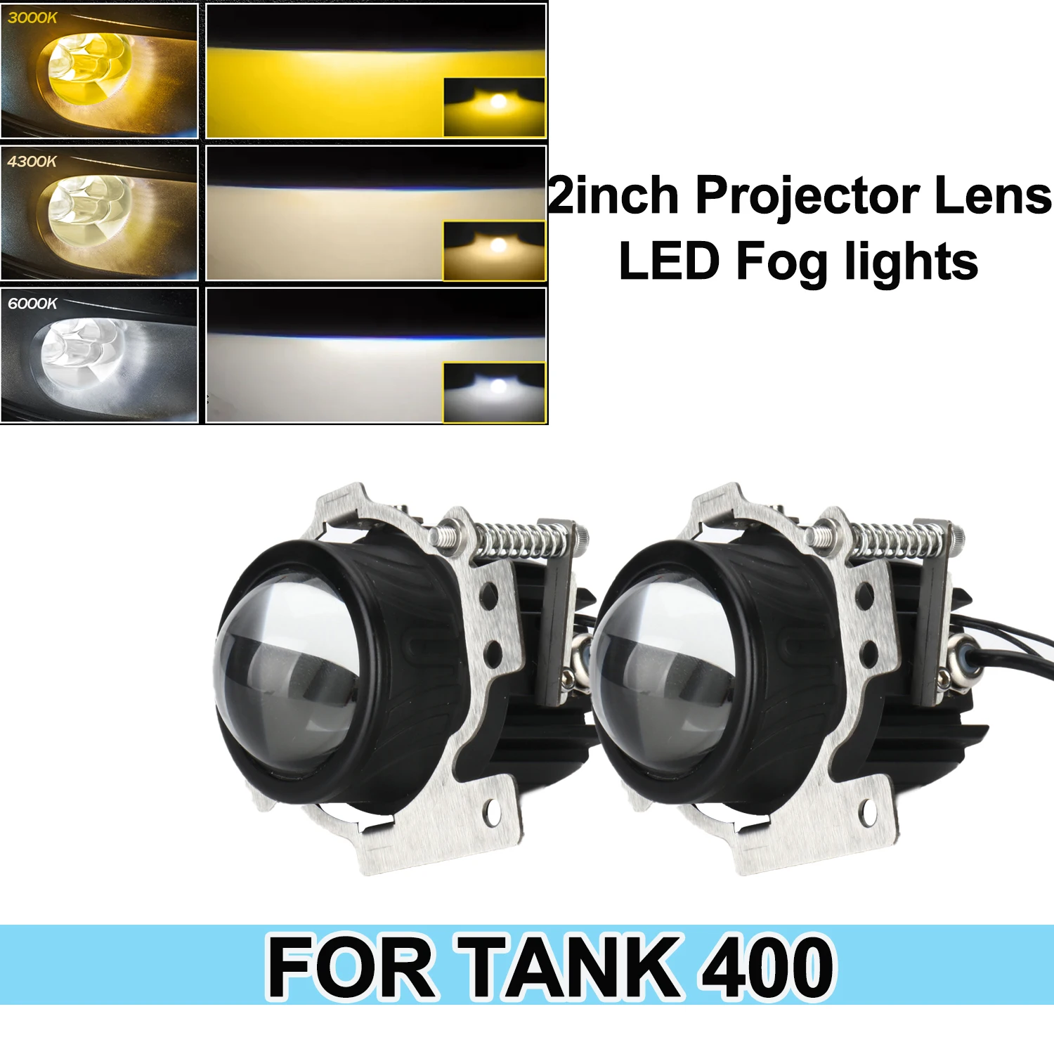2 Inch Led Three Color Car Fog Projector Bi-Lens For Tank 400 Fog Lights Led Headlights Bulbs Fog Lamps Auto Headlamps Bulbs