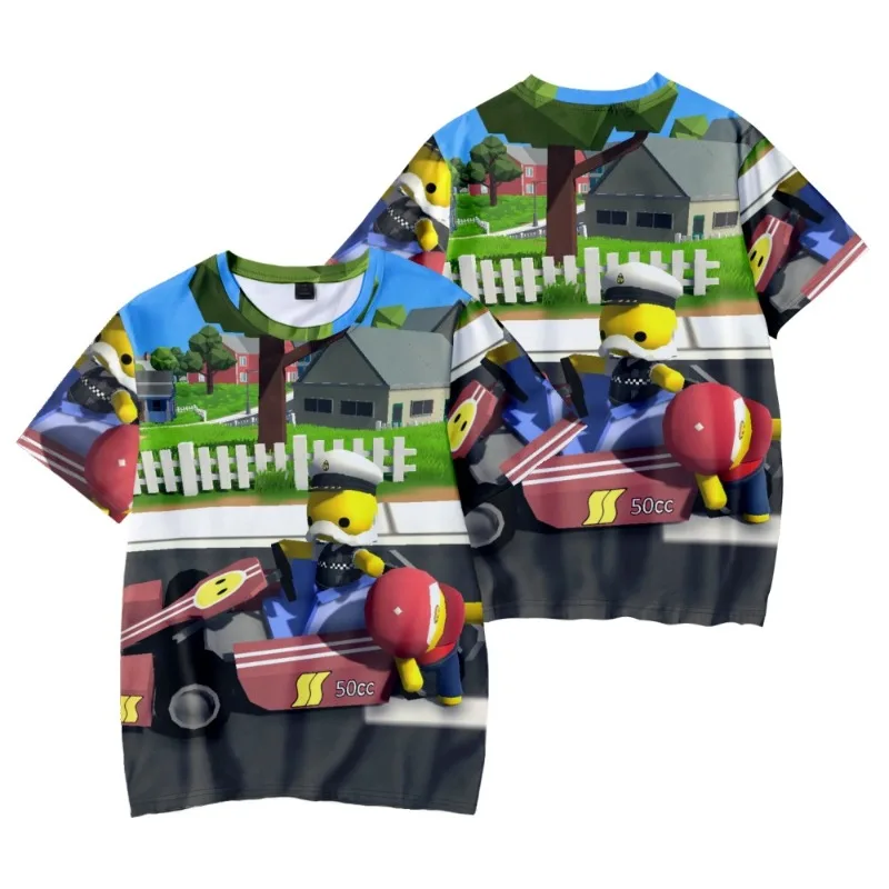 تي شيرت Hot Game Wobbly Life Series مطبوع بأكمام قصيرة مطبوع عليه رسوم كرتونية ثلاثية الأبعاد للبالغين قابل للتنفس وصديق للبشرة ورقبة مستديرة #2