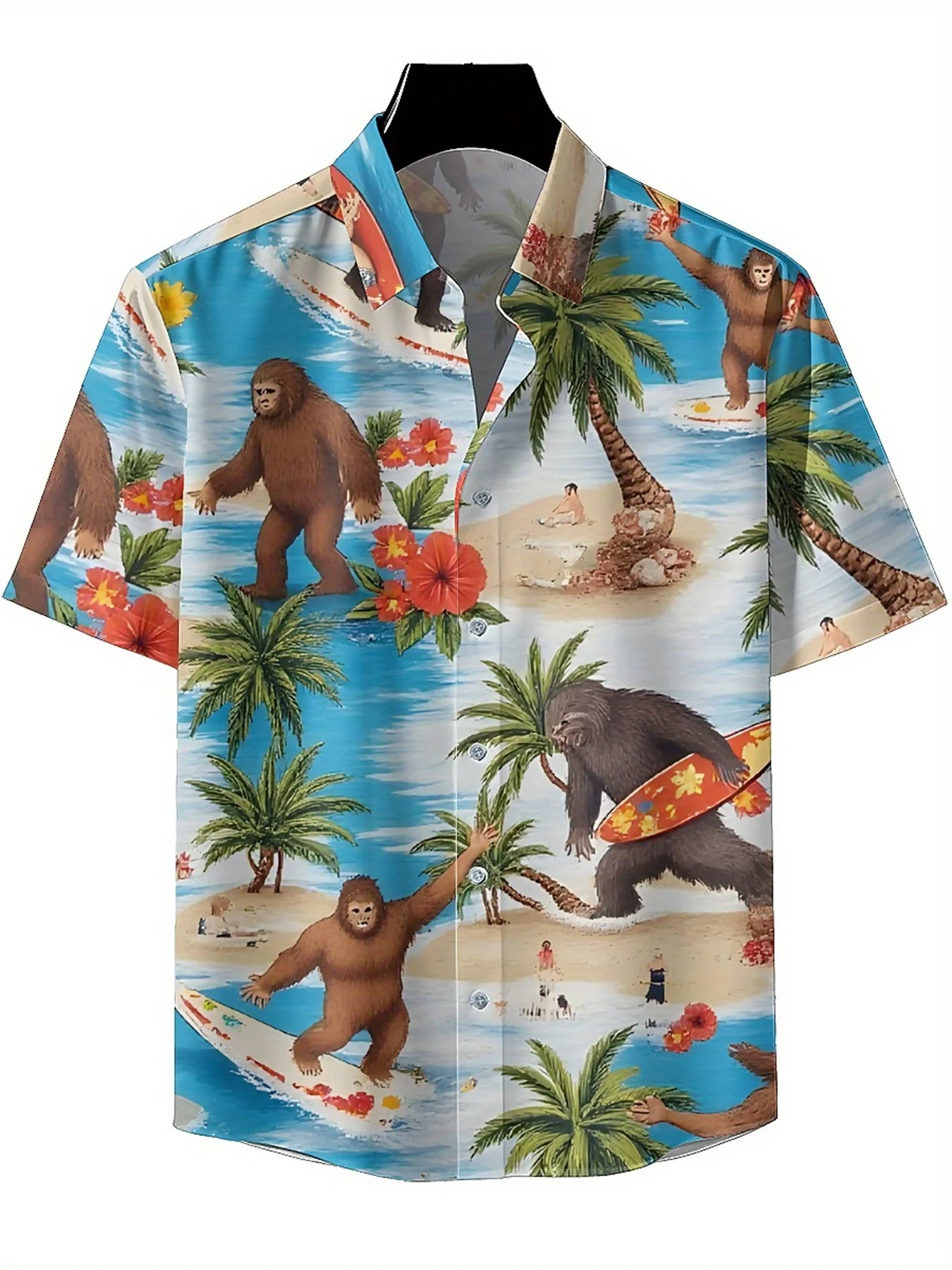 Men's Plus Size Hawaiian Shirts Gorilla Surfing Pattern,Premium Comfort Youth Clothes,Y2K Tops