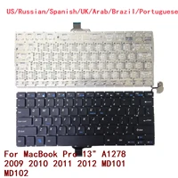 Teclado retroiluminado para Apple MacBook Pro 13 "", A1278 2009 2010 2011 2012 MD101 MD102, EE. UU., ruso, español, Reino Unido, árabe, Brasil, Portugués