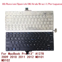 US Russian Spanish UK Arab Brazil Portuguese Backlit Keyboard For Apple MacBook Pro 13