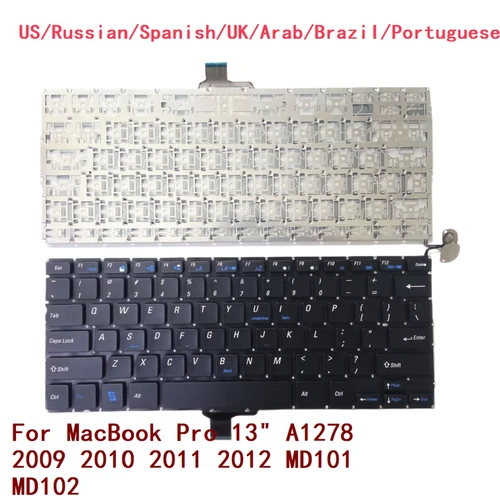 Teclado retroiluminado para Apple MacBook Pro 13 "", A1278 2009 2010 2011 2012 MD101 MD102, EE. UU., ruso, español, Reino Unido, árabe, Brasil, Portugués