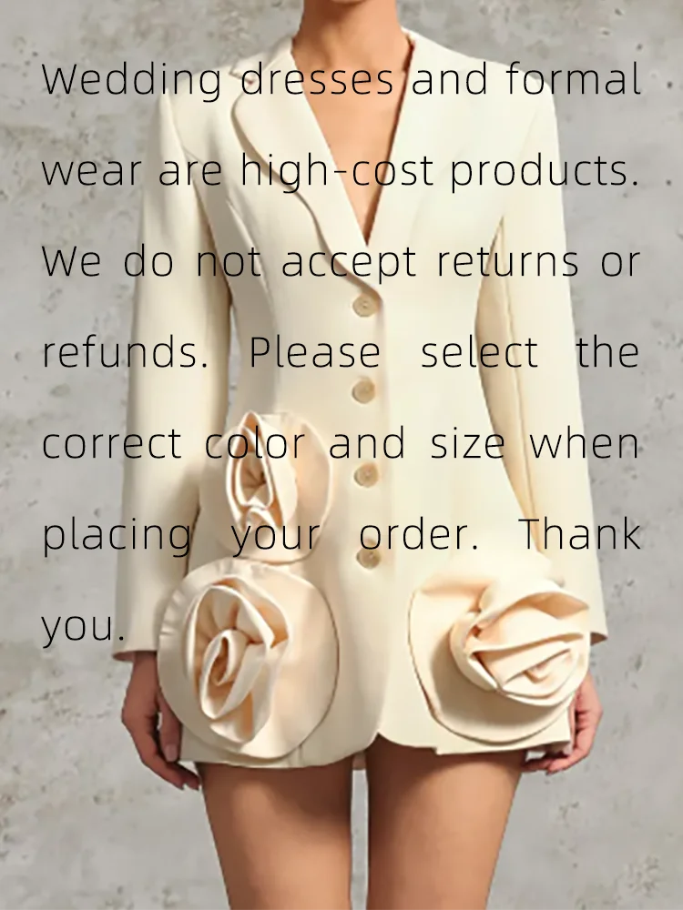 Elegant Beige Full Sleeve Floral Button Suit Formal Evening Dresses Birthday Party Prom Gowns Customized