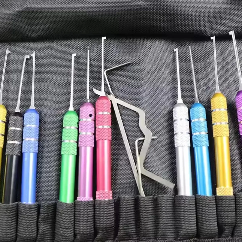Hot Sale Advanced 13pc  picking Kit with Multicolor Handles, Extractor, and Training Gear