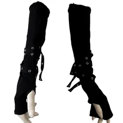 1 Paar Cool Black Gothic Zon-Beschermende Mouwen Punk Unisex Arm Warmer Harajuku Half-Vingerige Handschoenen Manchet Met gesp Ninja