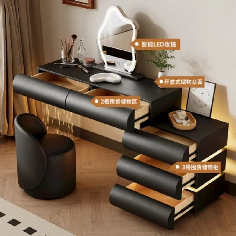 

Black Luxury Makeup Modern Vanity Table 3 Drawers Storage Decor Aesthetic Dressing Table Light Mirror Decor Bedroom Furniture