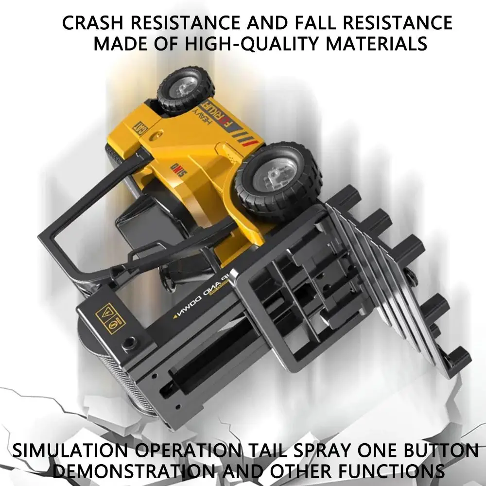 

Креативный радиоуправляемый погрузчик с подсветкой, музыкой и функцией распыления, имитация строительной техники, масштаб 1:24, радиоуправляемый грузовик-спецтехника
