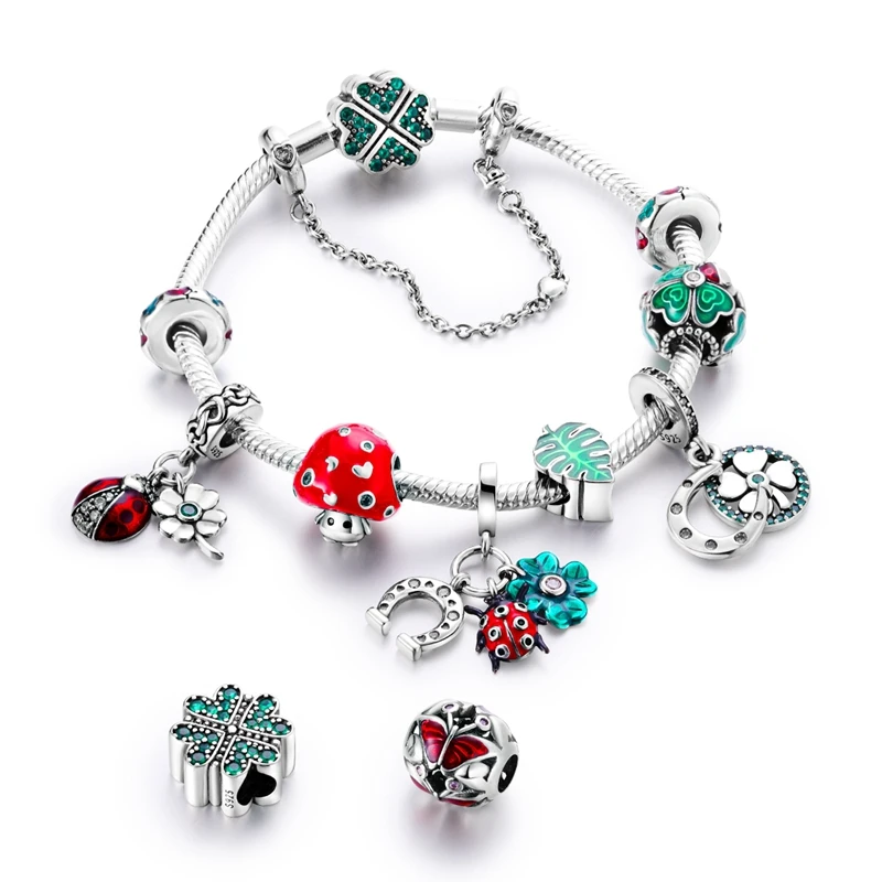 

Green and Insects Birds Dangle Charm Beads Fits 3mm Bracelets Bangle Necklace For Women Pendant Luxury DIY Jewelry Making Gift