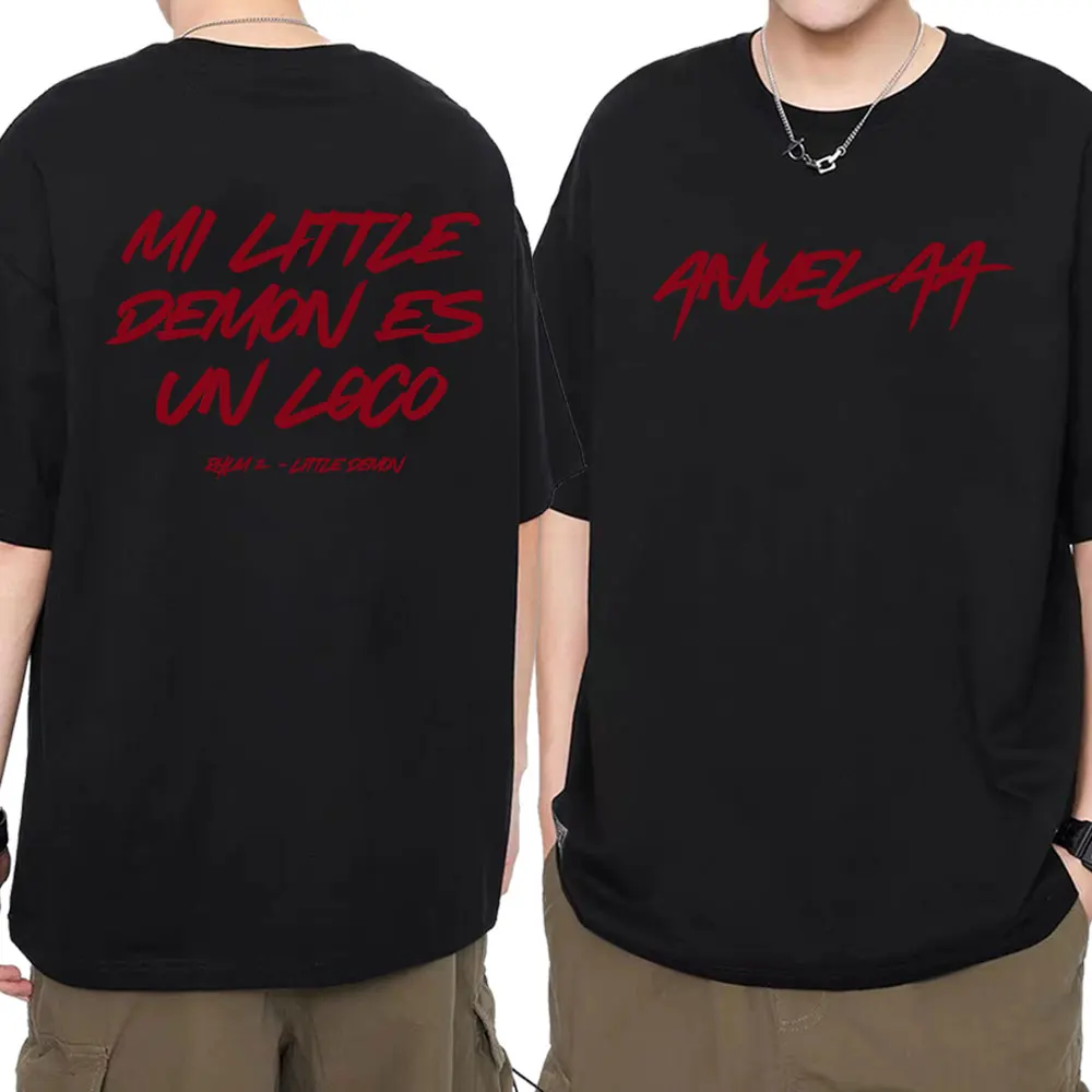 Anuel AA Rhlm 2 Mi Little Demon Es Vn Loco Merch تي شيرت الرجال النساء خمر الهيب هوب المتضخم تي شيرت الشارع الشهير التي شيرت الملابس