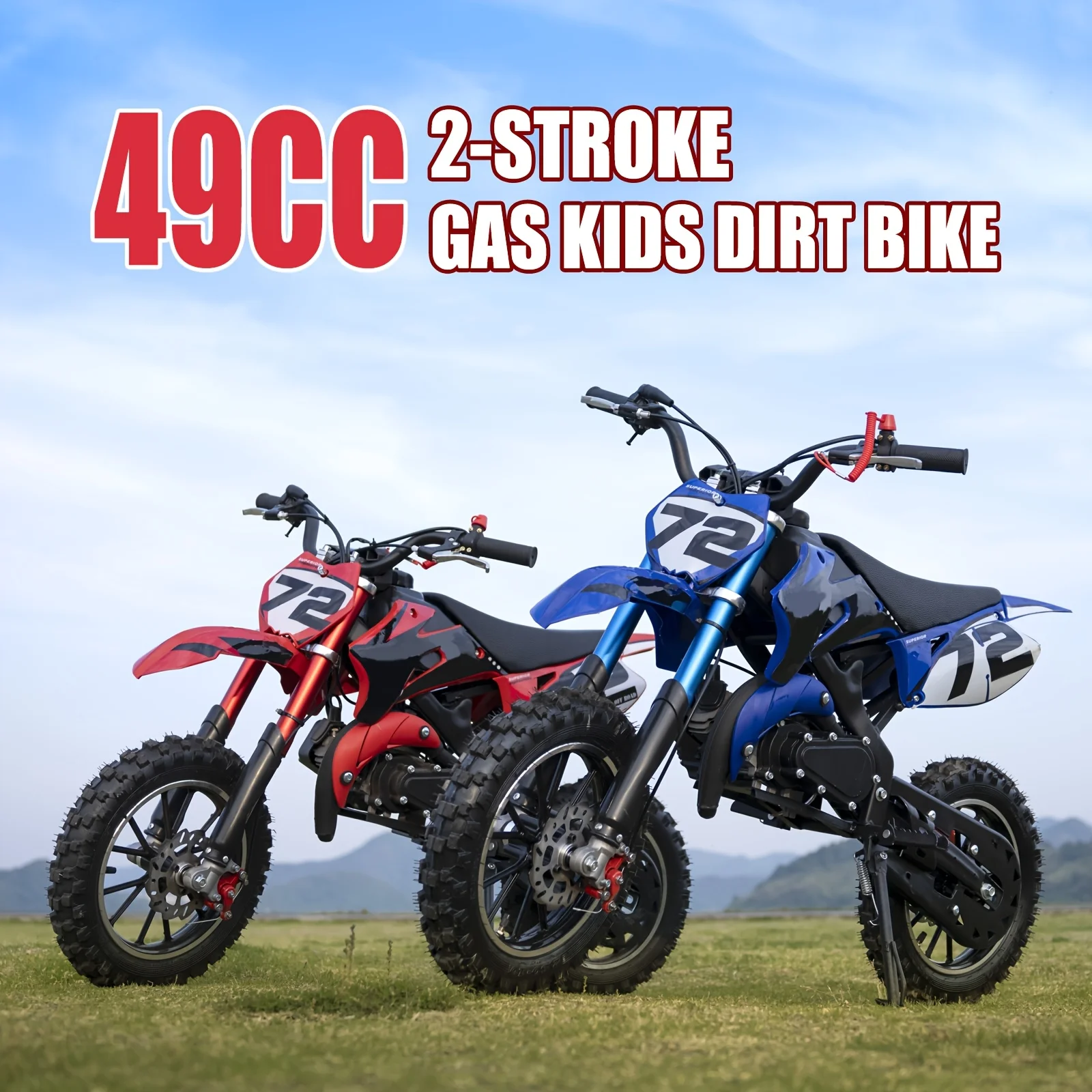 

49CC Kids Dirt Bike, 2-Stroke Motorcycle, Kids' Gas Powered Off Road Dirt Bike, Motorcycle, Mini Bike, Pocket Motorcycle with