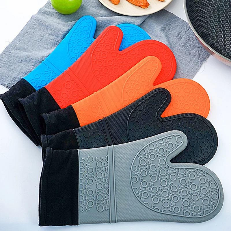 1/2Pcs Heat-Resistant Kitchen Gloves Silicone Cooking Oven Mitts Barbecue Microwave Potholder Non-Slip Mittens BBQ Oven Gloves