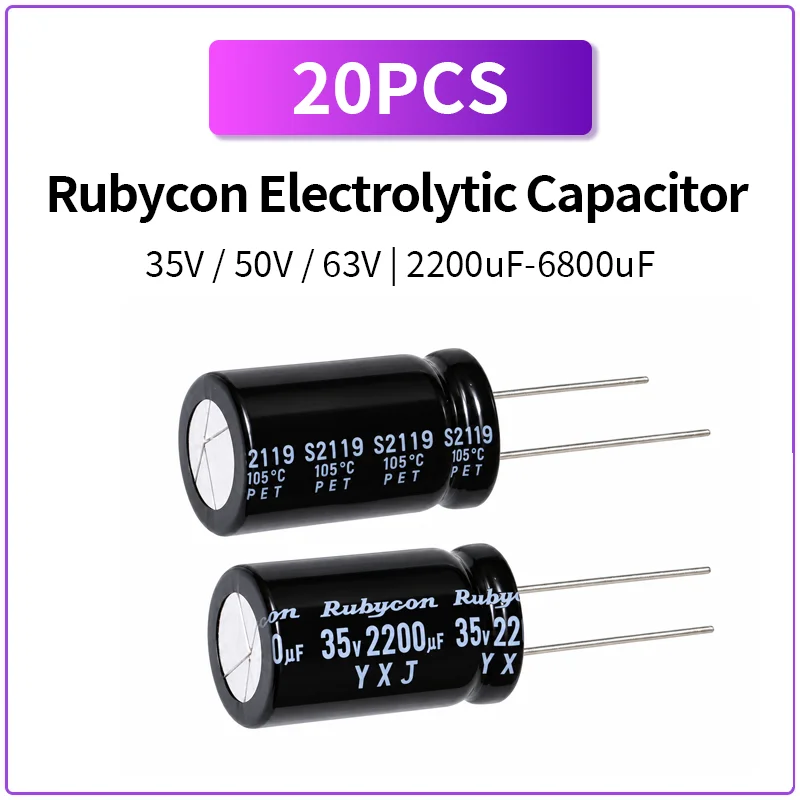 20PCS Rubycon Aluminum Electrolytic Capacitor 35V 50V 63V 2200uF 3300uF 4700uF 6800uF Large Capacitance Radial Lead