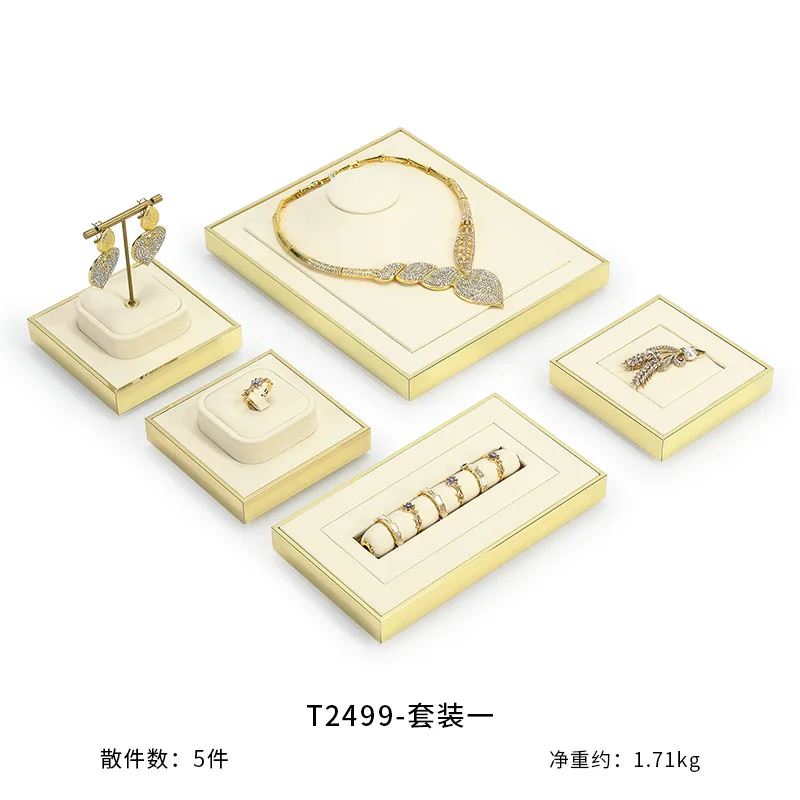 

Premium Necklace Ring Display Props Beige Microfiber Metal Frame Jewelry Tray Jewelry Display
