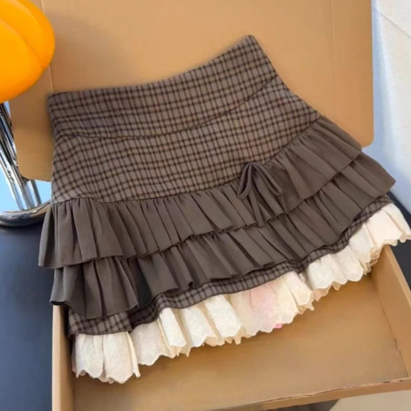 Bow Ball Gown Lace Cake Skirt Ballet Sweet Heavy A-line Slim Mujer Faldas High Waist Small Fragrance Y2k Goth Ins Falda