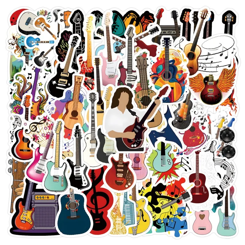 55pcs Personality Guitar Graffiti Stickers Decals Suitcase Laptop Computer Decoration Aesthetic Materials DIY Kids Classics Toy