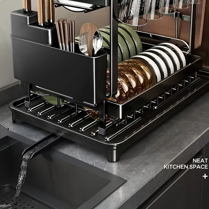 تجفيف رف المطبخ بالوعة المطبخ لوحات قابلة للتعديل المنظم طبق السلطانية تجفيف تخزين الرف حامل تخزين أدوات المائدة