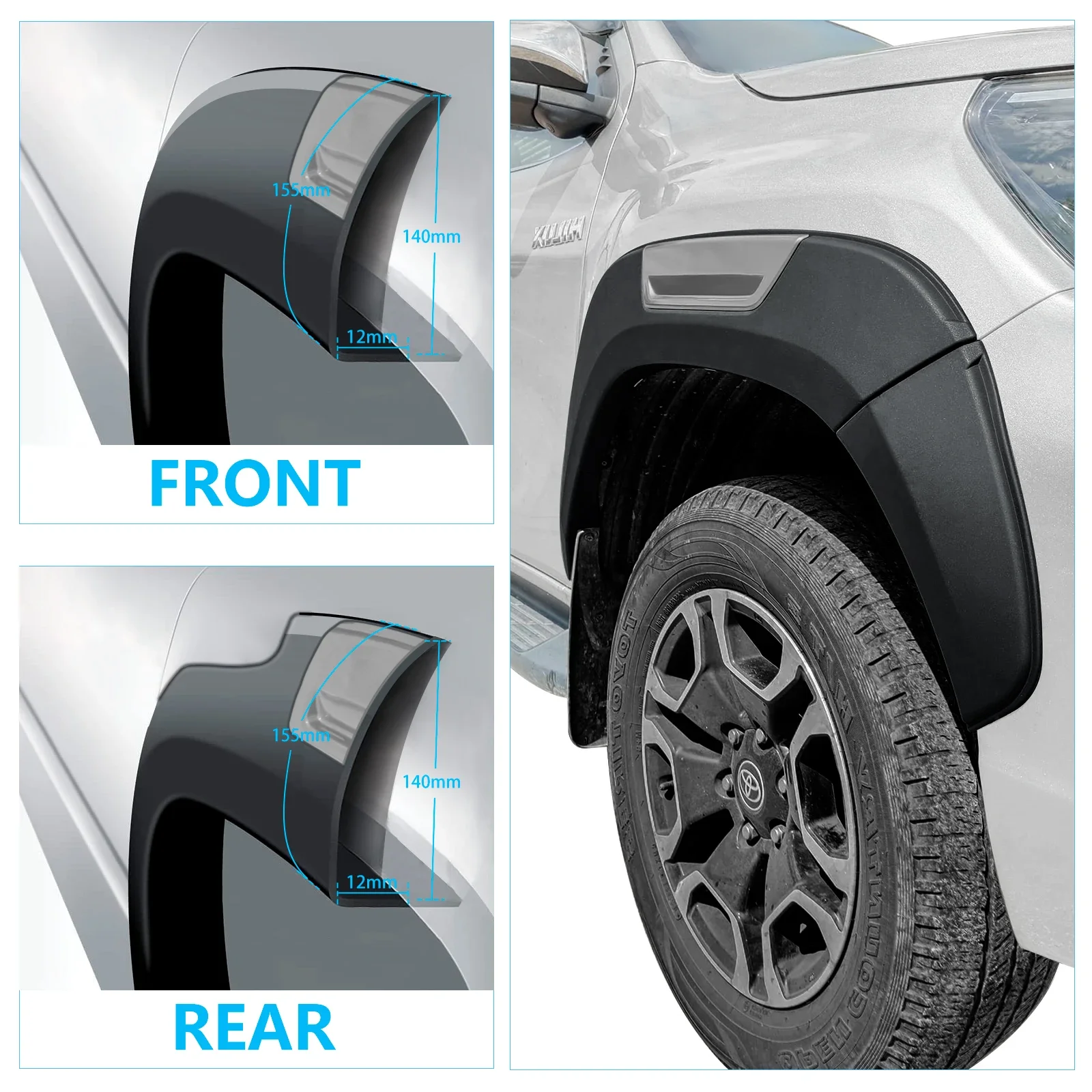 Wheel Arch Fender Flares Mudguards for Toyota Hilux 2023 Revo Rocco 2016-2023 Matte Black 6pcs/set 5