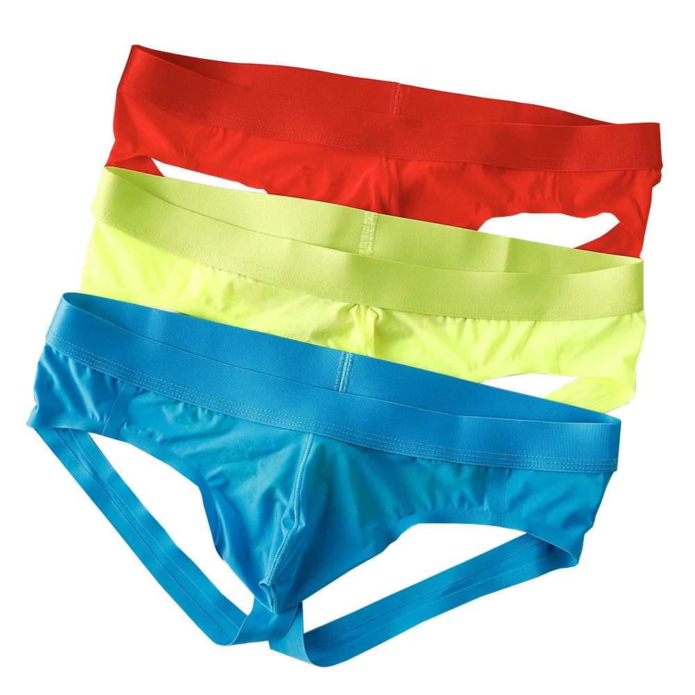 

3PCS/1PCS Seamless Ice Silk Jockstraps Mens Butt Lift Ultra Thin Solid U Convex Open Butt Underwear