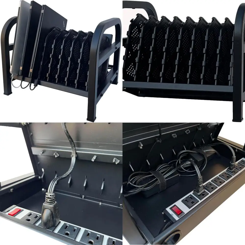 8-Port Charging Station for iPads, Chromebooks, Tablets & Laptops - Black, Assembly Needed, Power Strip Included