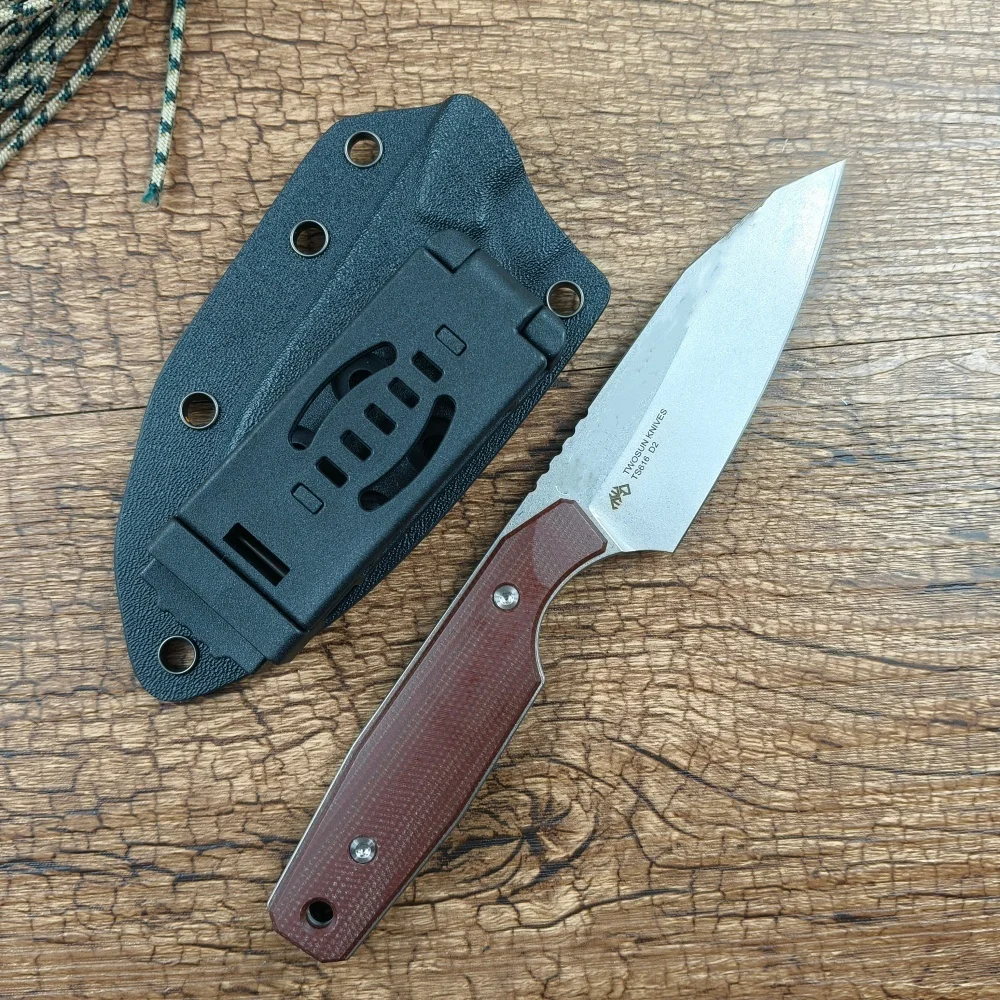 TWOSUN Fixed Knives Hunting D2 Blade Brown Micarta Handle Outdoor Tool TS616 with Kydex Sheath