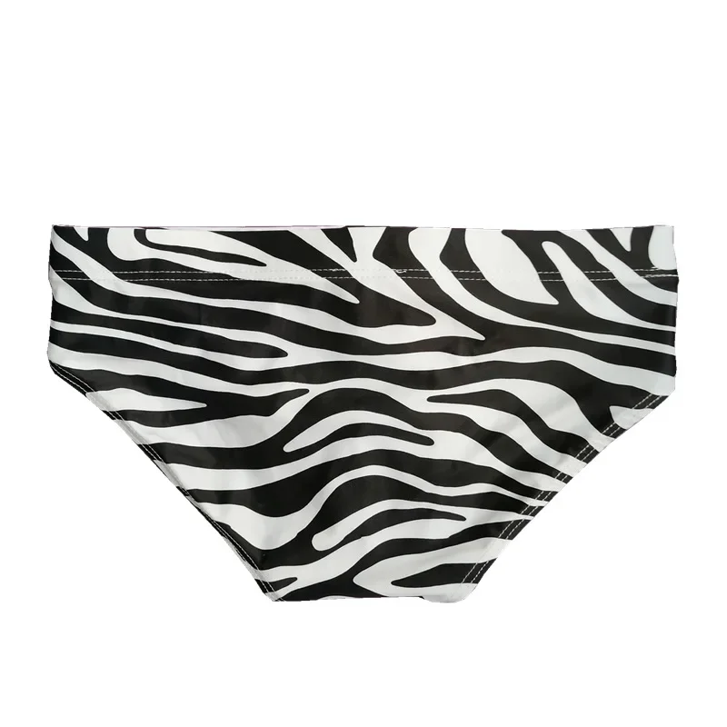 Men\'s Sexy Low Rise Bikini Swimsuit Swimwear Quick Dry Zebra Swim Briefs Contour Pouch Drawstring Bathing Suit Beach Shorts