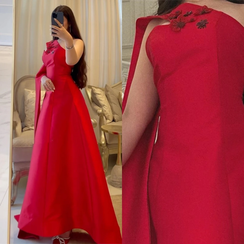 

Customized Simple Fashion Flower One Shoulder A-line Floor Length Sleeveless Stole s Formal Evening Gowns 이브닝드레스 платье