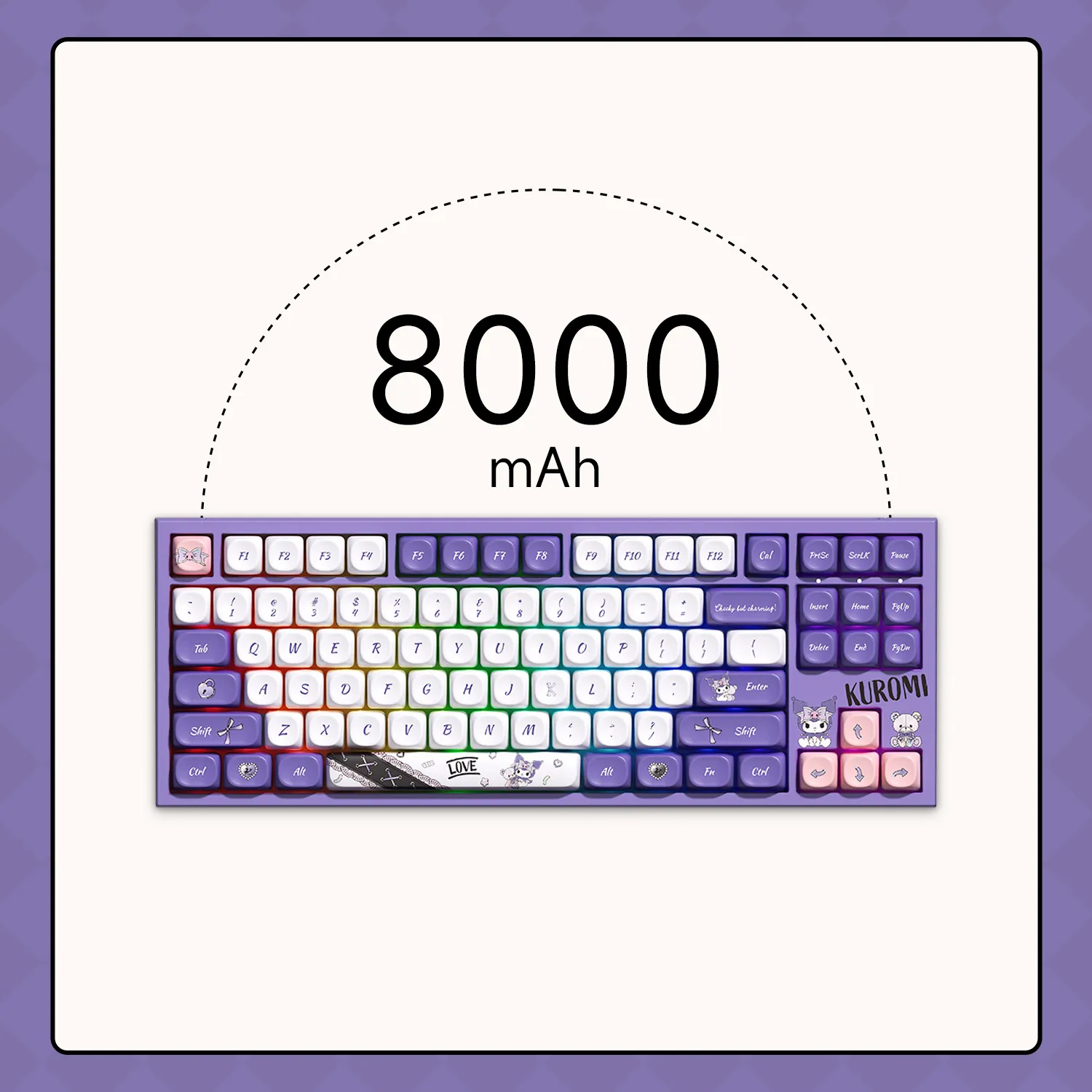 Akko 5087 V5 Mechanical Keyboard Kuromi 80% TKL Layout ARGB Per-Key Flex-Cut Hot-swappable 1K Wireless Gaming Keyboard Gasket