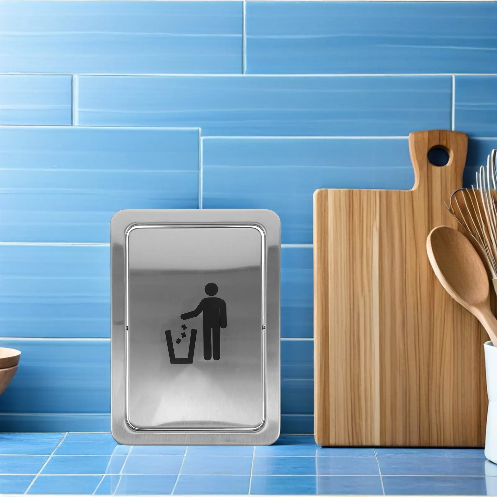 

Embedded Trash Can Lid Rectangular Stainless Steel Swing Flap Trash Chute Countertop Built-in Garbage Cover Kitchen Bathroom