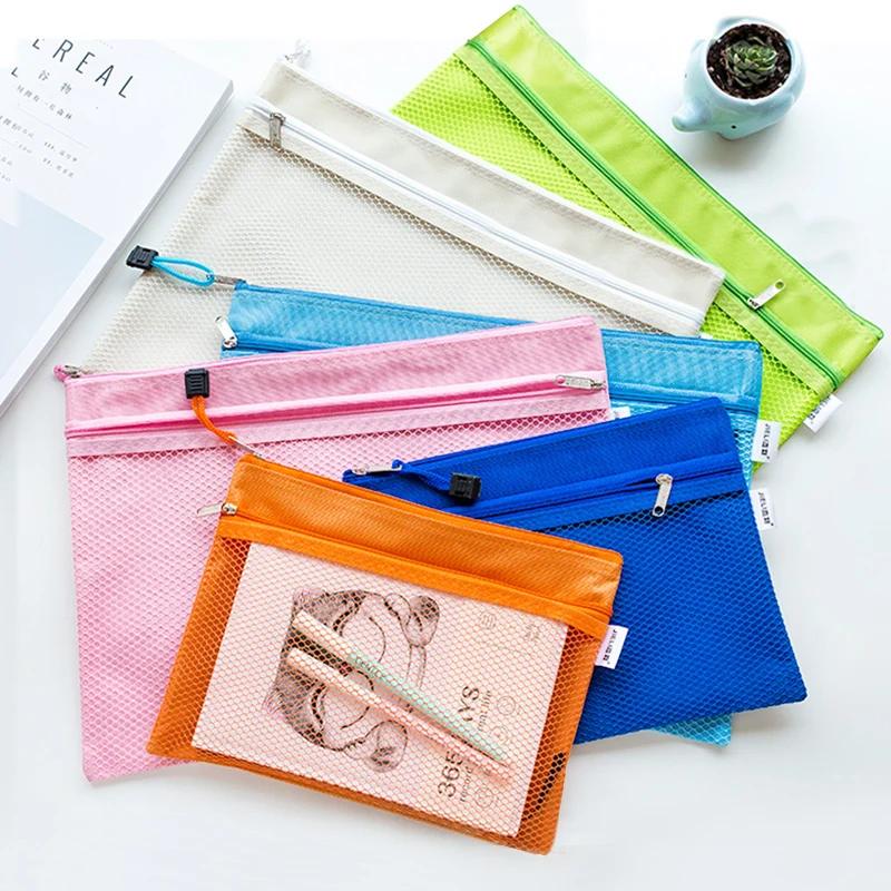 A5 Polyester Zip Bag, Cloth Mesh Small Pouch For Bills Stationary Office Use