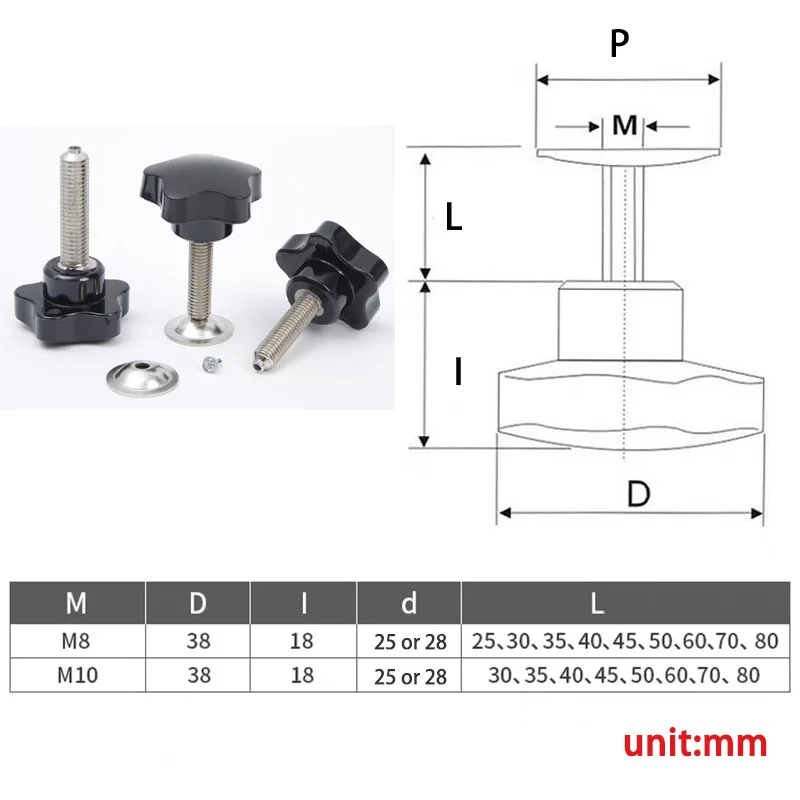1pcs M6 M8 M10 M12 Five Star Handle With Pressure Plate Plum Bakelite Hand Tighten Nuts Handles Mechanical Equipment Accessories