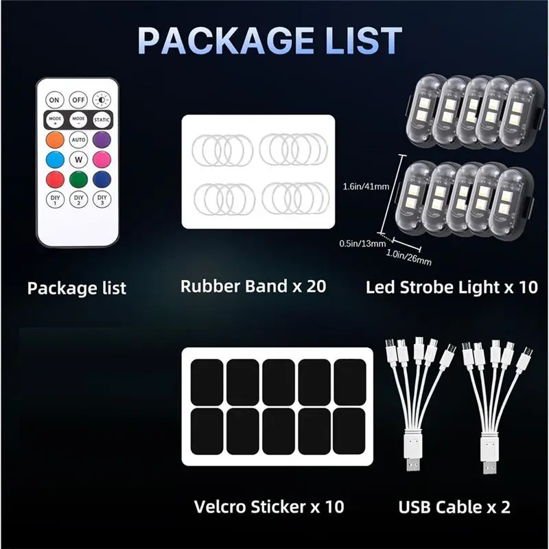 A60zwireless LED Strobe Light 10PCS, High Brightness Car With Remote Control 8 Colors USB Chargingmay