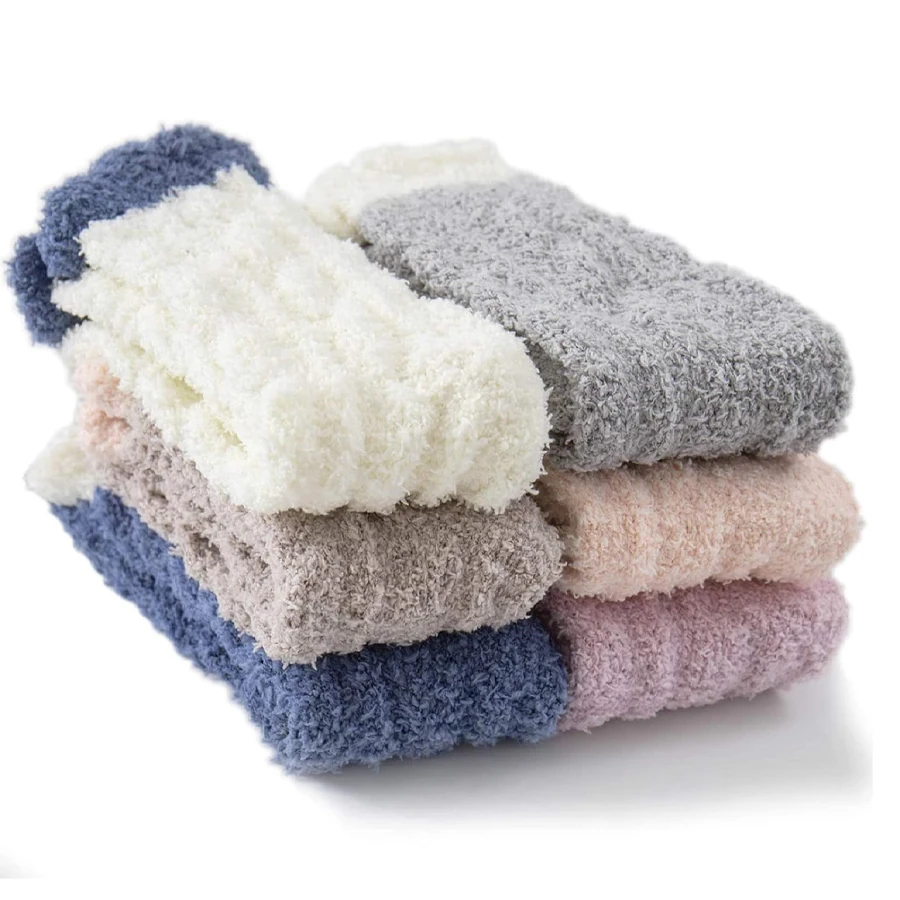 6 пар носков из кораллового флиса, нечеткие, мягкие, уютные, зимние, утолщенные, теплые, однотонные, домашние носки-полотенца для сна