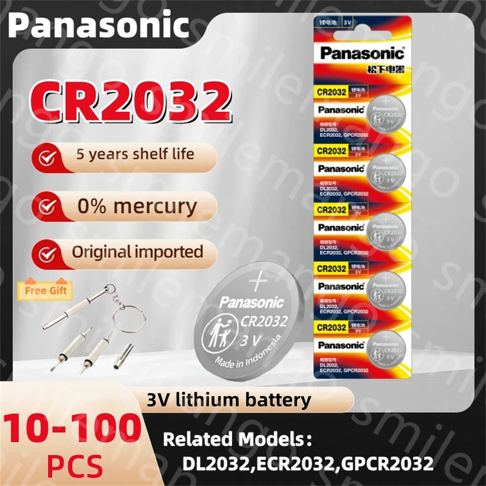 Original Panasonic CR2032 Button Cell Battery 3V Lithium Batteries CR 2032 for Watch Keys Calculator Controller Timer Led Lights