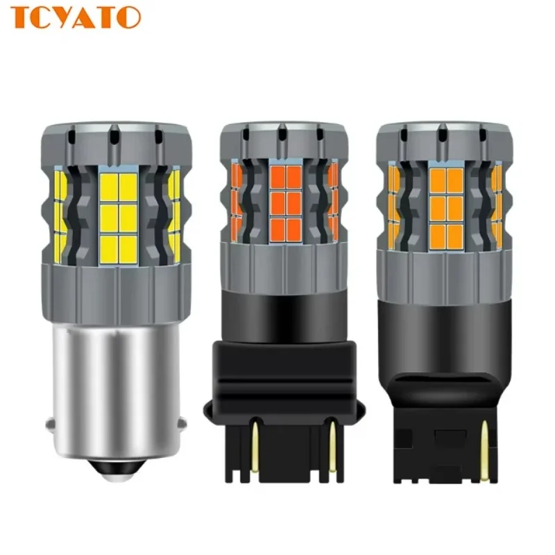

TCYATO 2 шт. 7443 W21/5 Вт светодиодный T20 3157 W21W Canbus 3030SMD T25 светодиодный белый желтый красный указатель поворота задний фонарь
