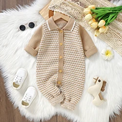 Autumn Baby Rompers Jumpsuits Winter Turtle Neck Long Sleeve Knit Newborn Button Up Playsuits for Infant Boys Girls Outfit 0-18m